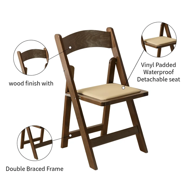 Alt view image 3 of 7 - Wooden Folding Chair, Classic-Fruit Wood Color, Set of 2 | Wooden folding chair with soft cushion, durable comfy, no assembly, ideal for home, wedding, banquet and indoor activities