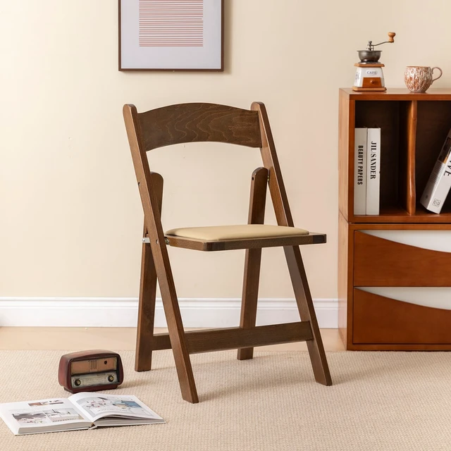 Alt view image 6 of 7 - Wooden Folding Chair, Classic-Fruit Wood Color, Set of 2 | Wooden folding chair with soft cushion, durable comfy, no assembly, ideal for home, wedding, banquet and indoor activities