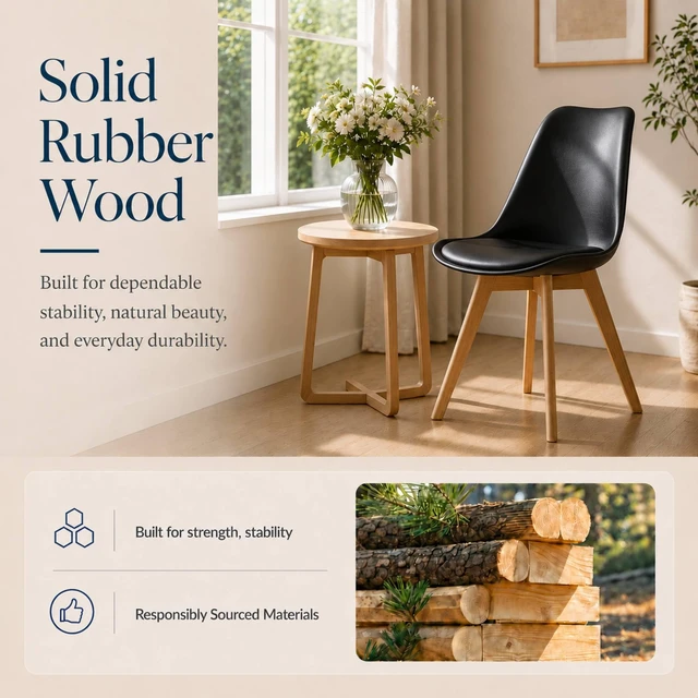 Alt view image 5 of 7 - Dining Chairs Set of 4, Modern Upholstered Dining Room Chairs with PU Leather Padded Seat, Armless Kitchen Chairs with Curved Backrest and Solid Wood Legs for Dining Room, Kitchen, Apartment, Black
