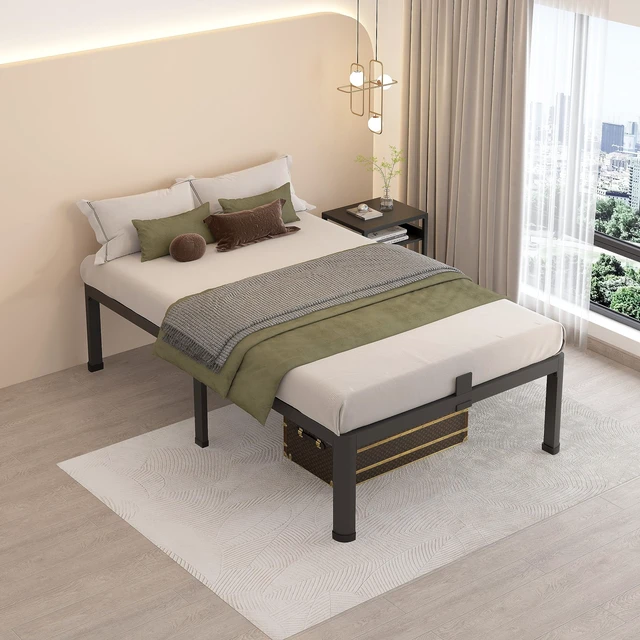 Alt view image 6 of 7 - 18 Inch Twin XL Bed Frames with Round Corner Leg Mattress Slide Stopper | No Box Spring Needed, Heavy Duty Metal Platform Bed Frame, 16.6" Storage Space, 3000 LBS Steel Slats Support, Easy Assembly