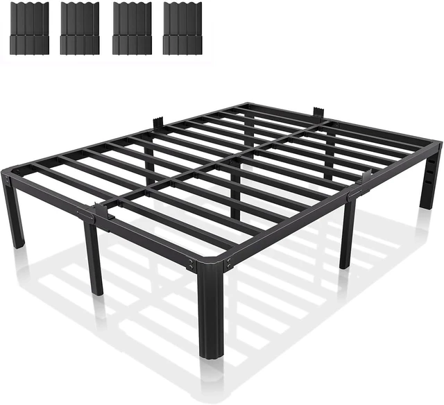 Main image of Queen Metal Bed Frame 14 Inch, Heavy Duty Platform, No Box Spring Needed | Headboard compatible, round corners, under-bed storage, mattress retainers, squeak-resistant, easy assembly