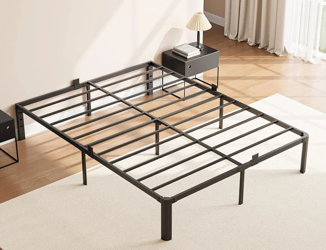 Alt view image 2 of 7 - Queen Metal Bed Frame 14 Inch, Heavy Duty Platform, No Box Spring Needed | Headboard compatible, round corners, under-bed storage, mattress retainers, squeak-resistant, easy assembly