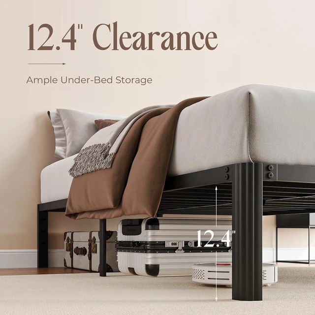 Alt view image 4 of 7 - Queen Metal Bed Frame 14 Inch, Heavy Duty Platform, No Box Spring Needed | Headboard compatible, round corners, under-bed storage, mattress retainers, squeak-resistant, easy assembly