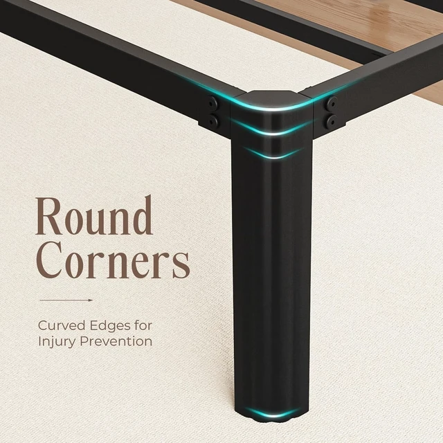 Alt view image 5 of 7 - Queen Metal Bed Frame 14 Inch, Heavy Duty Platform, No Box Spring Needed | Headboard compatible, round corners, under-bed storage, mattress retainers, squeak-resistant, easy assembly