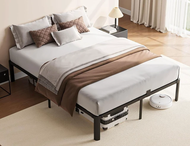 Alt view image 7 of 7 - Queen Metal Bed Frame 14 Inch, Heavy Duty Platform, No Box Spring Needed | Headboard compatible, round corners, under-bed storage, mattress retainers, squeak-resistant, easy assembly