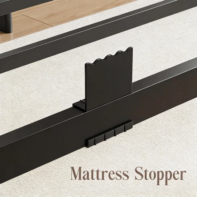 Alt view image 6 of 7 - Queen Metal Bed Frame 14 Inch, Heavy Duty Platform, No Box Spring Needed | Headboard compatible, round corners, under-bed storage, mattress retainers, squeak-resistant, easy assembly