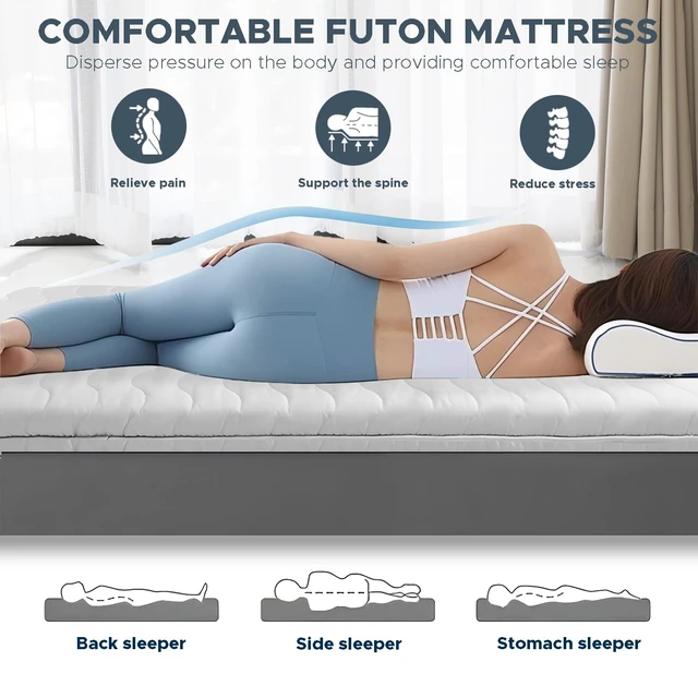 Alt view image 4 of 7 - Japanese Floor Mattress Futon Mattress Queen 3.5" Thick | Foldable Mattress Tatami Mat Sleeping Pad, 100% High Density Foam, Roll Up Floor Lounger Bed for Living Room RV, Grey