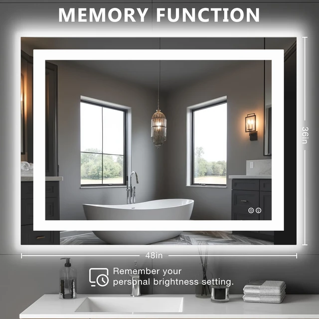 Alt view image 2 of 7 - 36.1"x48.1" LED Bathroom Mirror, Bathroom Vanity Mirror | Smart Anti-Fog, Front Light and Backlit, 3 Color Temperatures, Dimmable, Memory Function