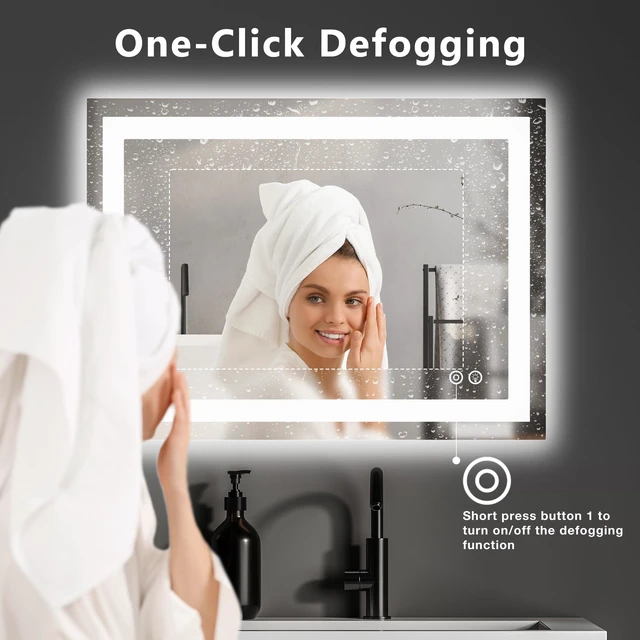 Alt view image 3 of 7 - 36.1"x48.1" LED Bathroom Mirror, Bathroom Vanity Mirror | Smart Anti-Fog, Front Light and Backlit, 3 Color Temperatures, Dimmable, Memory Function