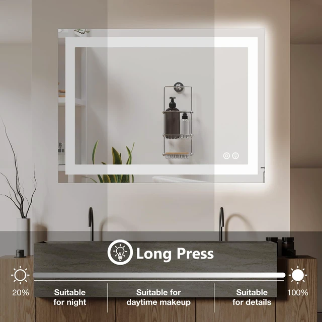 Alt view image 4 of 7 - 36.1"x48.1" LED Bathroom Mirror, Bathroom Vanity Mirror | Smart Anti-Fog, Front Light and Backlit, 3 Color Temperatures, Dimmable, Memory Function