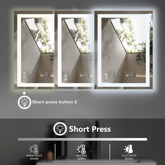 Alt view image 5 of 7 - 36.1"x48.1" LED Bathroom Mirror, Bathroom Vanity Mirror | Smart Anti-Fog, Front Light and Backlit, 3 Color Temperatures, Dimmable, Memory Function