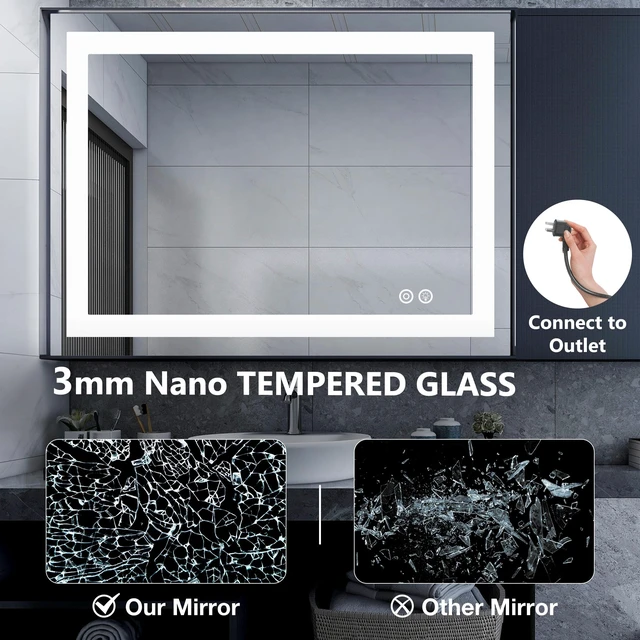 Alt view image 6 of 7 - 36.1"x48.1" LED Bathroom Mirror, Bathroom Vanity Mirror | Smart Anti-Fog, Front Light and Backlit, 3 Color Temperatures, Dimmable, Memory Function