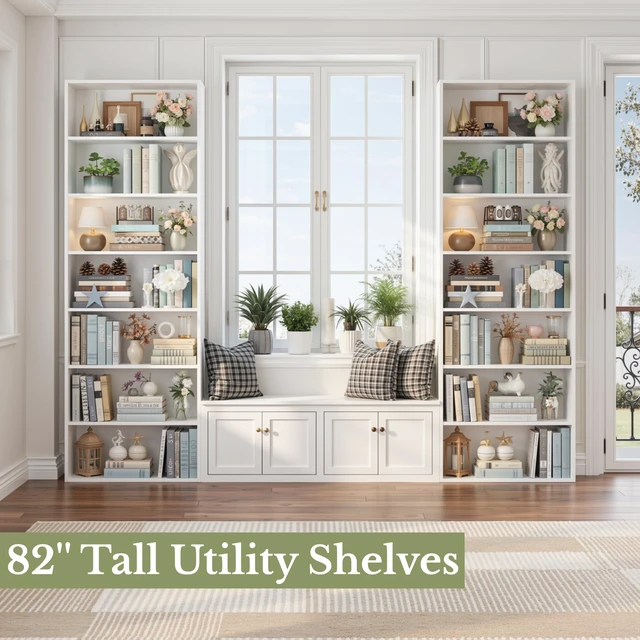 Alt view image 3 of 6 - 82" Tall Bookshelf White Bookcase, 7-Tier Open Display Shelves | Extra Tall Bookcase with Storage, Floor to Ceiling Bookshelves, Narrow Bookshelf Home Decor Furniture for Office, Living Room
