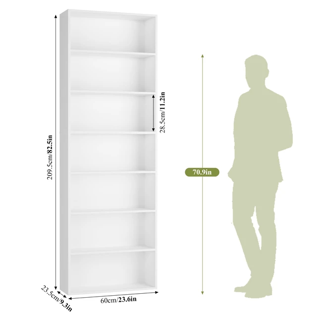 Alt view image 6 of 6 - 82" Tall Bookshelf White Bookcase, 7-Tier Open Display Shelves | Extra Tall Bookcase with Storage, Floor to Ceiling Bookshelves, Narrow Bookshelf Home Decor Furniture for Office, Living Room