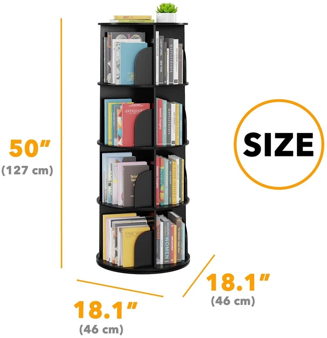 Alt view image 5 of 7 - 4 Tier Rotating Bookshelf Tower, Spinning Bookcase Lazy Susan, Revolving 360 Book Shelf Storage Round Carousel, Vertical Rotate Turning Spiral Corner Organizer, Black