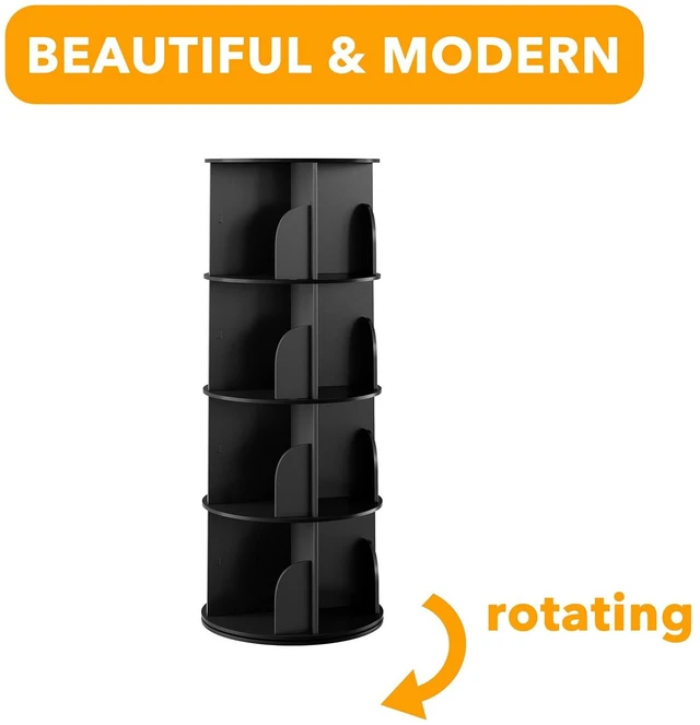 Alt view image 7 of 7 - 4 Tier Rotating Bookshelf Tower, Spinning Bookcase Lazy Susan, Revolving 360 Book Shelf Storage Round Carousel, Vertical Rotate Turning Spiral Corner Organizer, Black