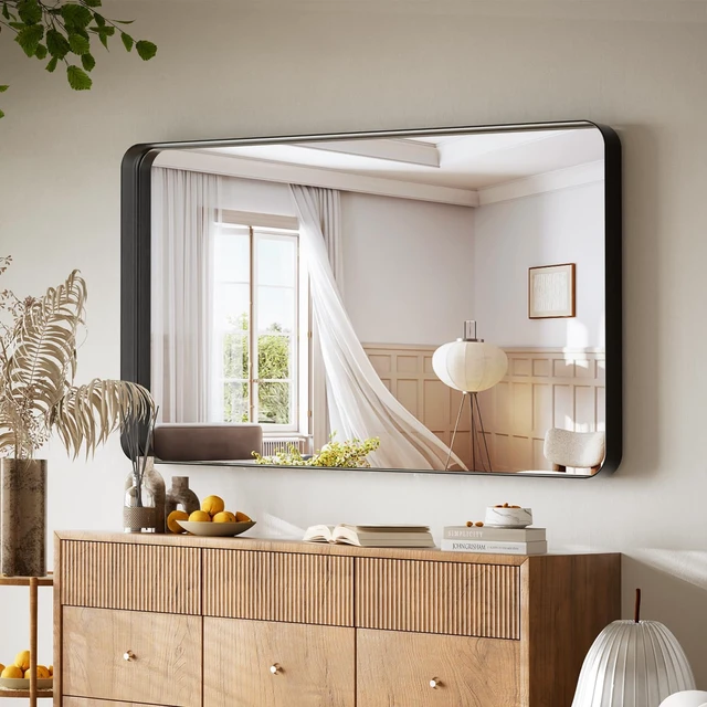 Alt view image 5 of 7 - Bathroom Mirror 30"x48", Black Gorgeous Deep Frame Wall Mirror | Modern Round Corners Bathroom Vanity Mirror over Sink, Hanging or Leaning Horizontally or Vertically for Bedroom, Living Room