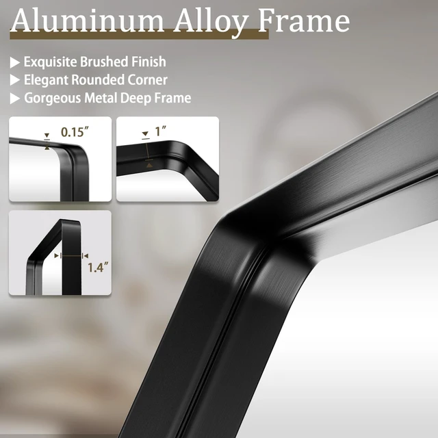 Alt view image 7 of 7 - Bathroom Mirror 30"x48", Black Gorgeous Deep Frame Wall Mirror | Modern Round Corners Bathroom Vanity Mirror over Sink, Hanging or Leaning Horizontally or Vertically for Bedroom, Living Room