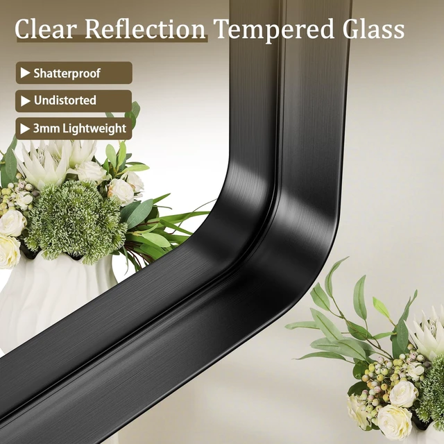 Alt view image 3 of 7 - Bathroom Mirror 30"x48", Black Gorgeous Deep Frame Wall Mirror | Modern Round Corners Bathroom Vanity Mirror over Sink, Hanging or Leaning Horizontally or Vertically for Bedroom, Living Room