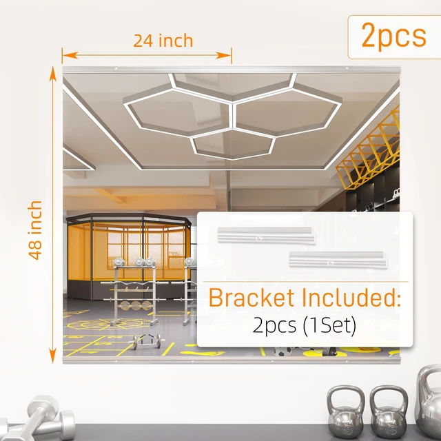 Alt view image 5 of 7 - 48 x 24 in Home Gym Mirrors, Frameless, 2-Pack | Tempered Glass, Full Body View, Wall Mounted for Yoga, Exercise, Dance Studio