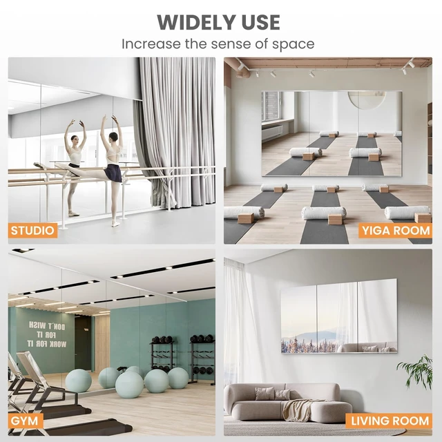 Alt view image 6 of 7 - 48 x 24 in Home Gym Mirrors, Frameless, 2-Pack | Tempered Glass, Full Body View, Wall Mounted for Yoga, Exercise, Dance Studio
