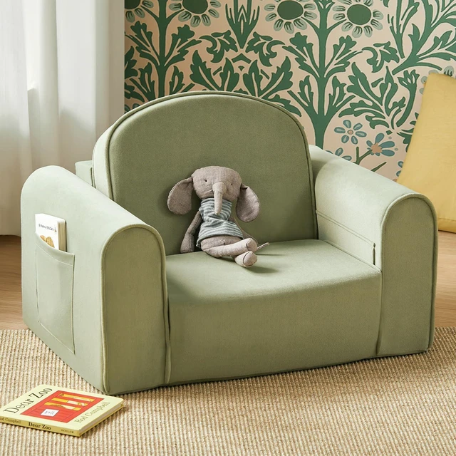 Main image of 2-in-1 Foldable Kids Couch with Pocket Soft Thick Toddler Sofa | Convertible Kids Chair for Playroom, Bedroom or Living Room, Cozy & Comfortable, Ideal Gift for Boys & Girls,Green