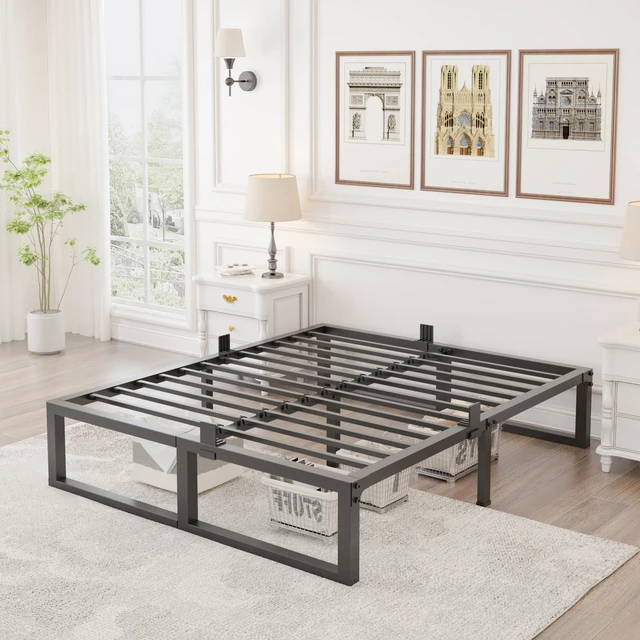 Alt view image 2 of 6 - 14 Inch Queen Bed Frame,3500 lbs Heavy Duty Metal Platform, Steel Slats Support/No Box Spring Needed/Noise Free/Non-Slip/Easy Assembly