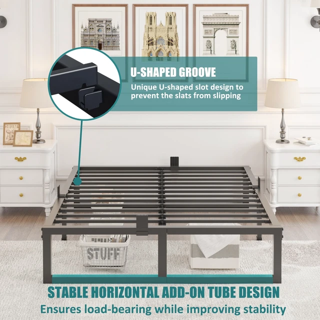 Alt view image 5 of 6 - 14 Inch Queen Bed Frame,3500 lbs Heavy Duty Metal Platform, Steel Slats Support/No Box Spring Needed/Noise Free/Non-Slip/Easy Assembly