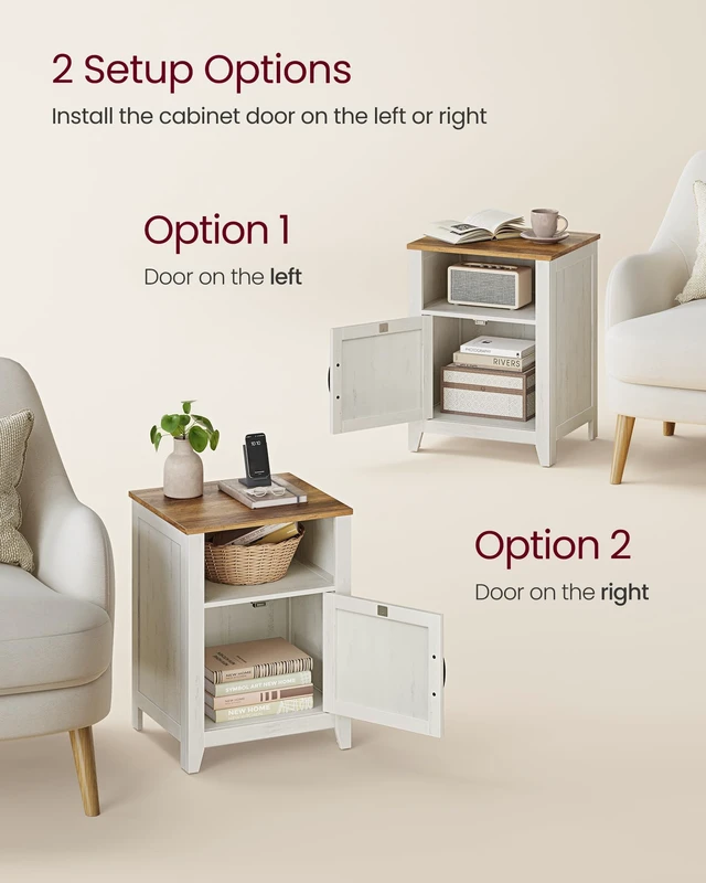 Alt view image 3 of 6 - Farmhouse Nightstand with Barn Door, Bedside Table, Set of 2 | Side End Table with Storage, Set of 2, Open Compartment, Rustic White and Honey Brown, LIRY Collection ULET809K41
