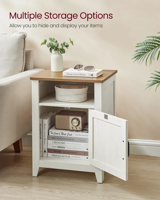 Alt view image 2 of 6 - Farmhouse Nightstand with Barn Door, Bedside Table, Set of 2 | Side End Table with Storage, Set of 2, Open Compartment, Rustic White and Honey Brown, LIRY Collection ULET809K41
