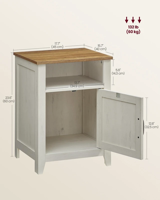 Alt view image 4 of 6 - Farmhouse Nightstand with Barn Door, Bedside Table, Set of 2 | Side End Table with Storage, Set of 2, Open Compartment, Rustic White and Honey Brown, LIRY Collection ULET809K41