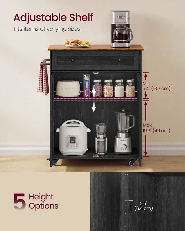 Alt view image 4 of 6 - Mobile Kitchen Wooden Island Cart with Storage for Dining Room | Portable Mobile Cart on Wheels , 15.8 x 30.9 x 35.1 Inches, Black and Honey Brown, SIREN Collection UKKI009BA01S