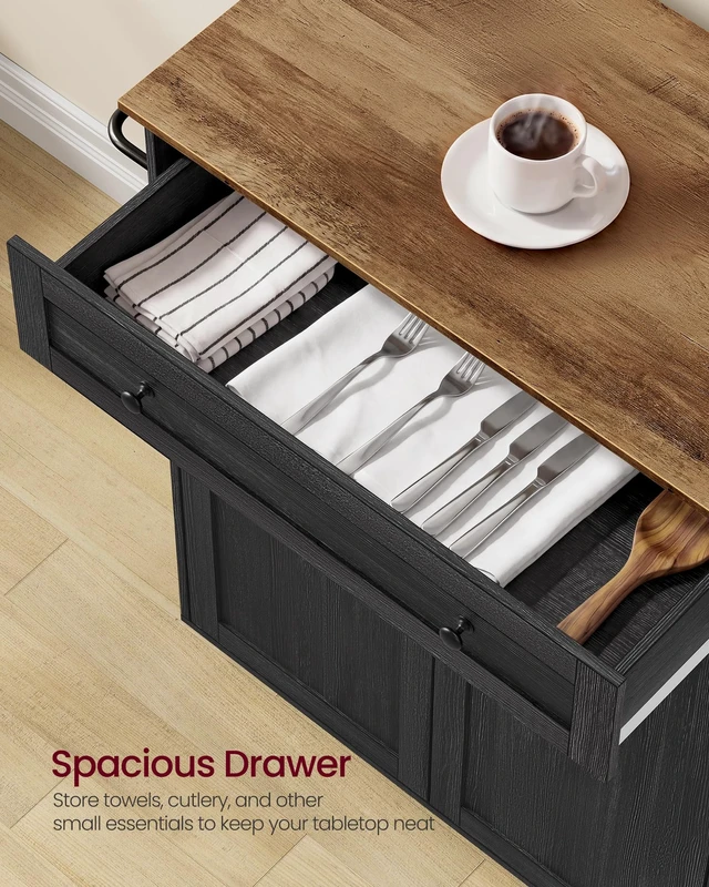 Alt view image 3 of 6 - Mobile Kitchen Wooden Island Cart with Storage for Dining Room | Portable Mobile Cart on Wheels , 15.8 x 30.9 x 35.1 Inches, Black and Honey Brown, SIREN Collection UKKI009BA01S