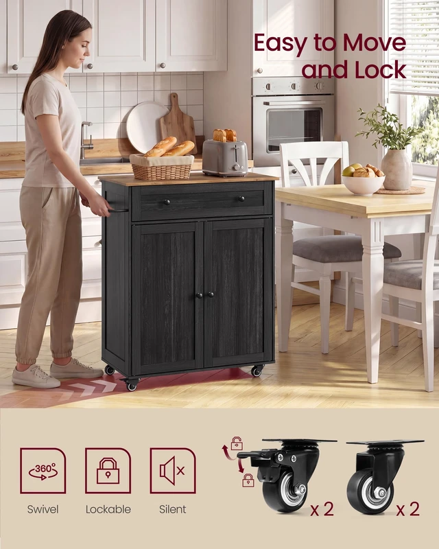 Alt view image 6 of 6 - Mobile Kitchen Wooden Island Cart with Storage for Dining Room | Portable Mobile Cart on Wheels , 15.8 x 30.9 x 35.1 Inches, Black and Honey Brown, SIREN Collection UKKI009BA01S