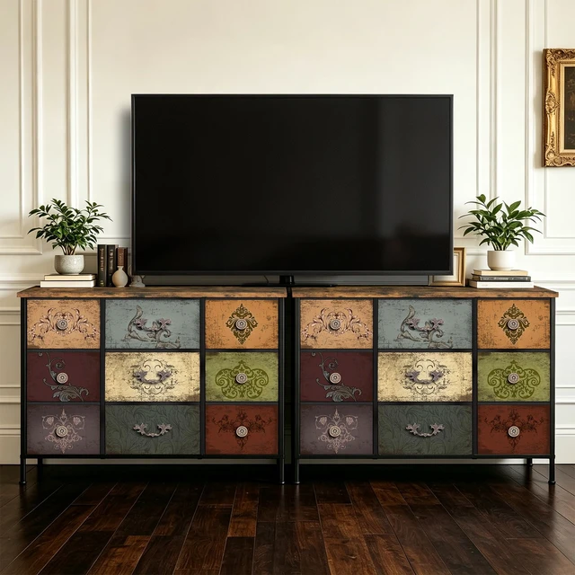 Alt view image 7 of 7 - Dresser for Bedroom with 9 Deep Fabric Drawers, Wide TV Stand | Horizontal Storage Cabinet, Colorful Chest of Drawers for Closet, Nursery, Entryway, Hallway, Laundry Room