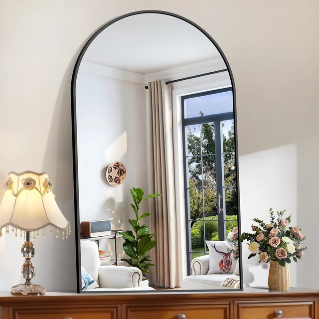 Main image of Arched Wall Mirror, 30"x50" Black Arched Mirror for Bathroom | Tempered Glass, Metal Frame, Large Size for Living Room,Entryway,Over Sink, Arch Mirror for Decor, Shatterproof&Crystal-Clear