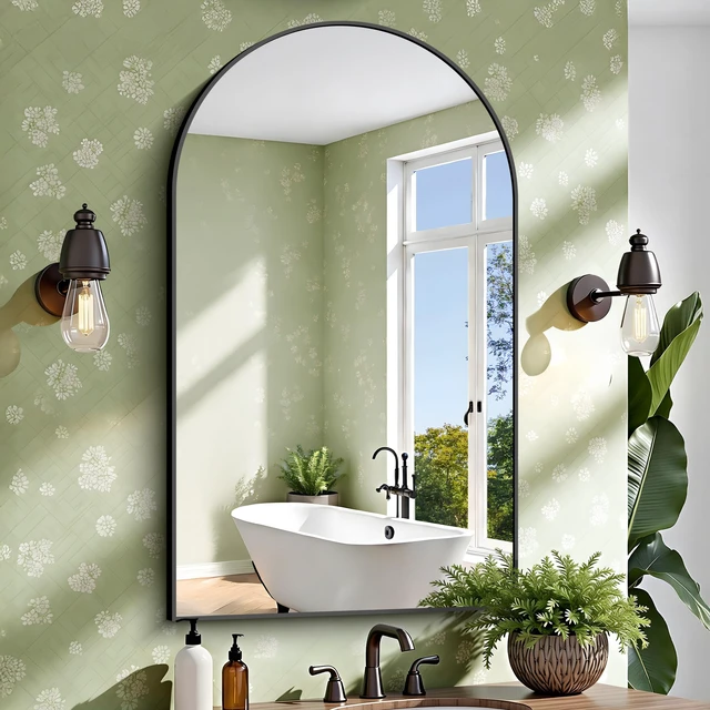 Alt view image 2 of 7 - Arched Wall Mirror, 30"x50" Black Arched Mirror for Bathroom | Tempered Glass, Metal Frame, Large Size for Living Room,Entryway,Over Sink, Arch Mirror for Decor, Shatterproof&Crystal-Clear