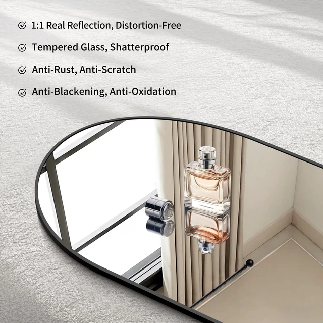 Alt view image 3 of 7 - Arched Wall Mirror, 30"x50" Black Arched Mirror for Bathroom | Tempered Glass, Metal Frame, Large Size for Living Room,Entryway,Over Sink, Arch Mirror for Decor, Shatterproof&Crystal-Clear
