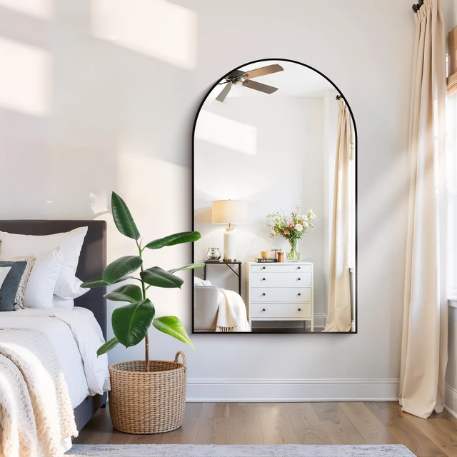Alt view image 4 of 7 - Arched Wall Mirror, 30"x50" Black Arched Mirror for Bathroom | Tempered Glass, Metal Frame, Large Size for Living Room,Entryway,Over Sink, Arch Mirror for Decor, Shatterproof&Crystal-Clear