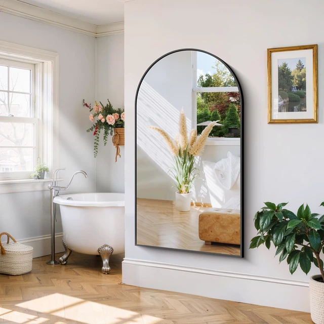 Alt view image 5 of 7 - Arched Wall Mirror, 30"x50" Black Arched Mirror for Bathroom | Tempered Glass, Metal Frame, Large Size for Living Room,Entryway,Over Sink, Arch Mirror for Decor, Shatterproof&Crystal-Clear