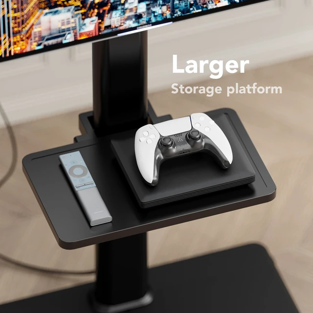 Alt view image 6 of 7 - Mobile TV Stand with Power Outlets&Shelf, Floor Portable TV Stand with Wheels for 27-65Inch LCD LED OLED Flat/Curved Panel Screen, Swivel,Height Adjustable&Wood Base, RollingTV Cart Black