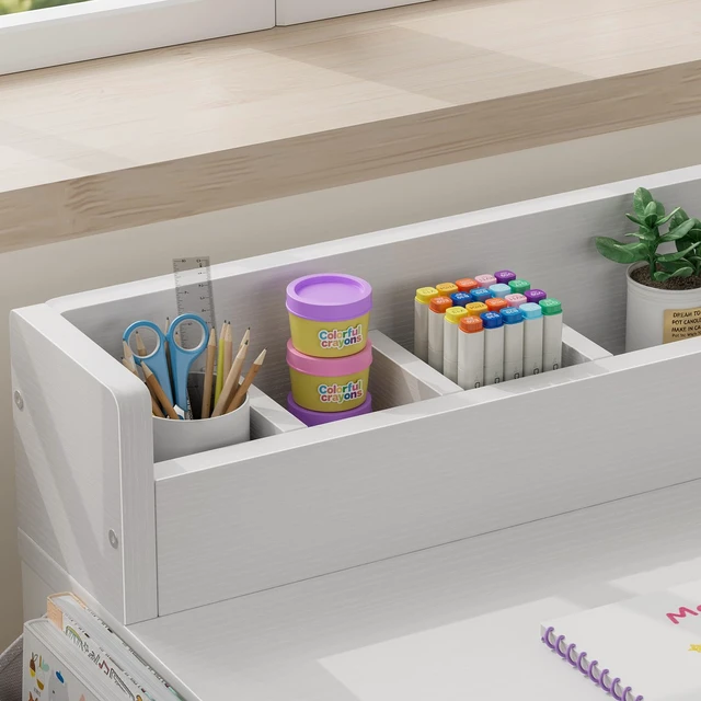 Alt view image 7 of 7 - White Kids Desk and Chair Set for 5-8 Year Old, Small Child Desk with Fabric Drawer, Children Study Table with Storage Toddler Girls Boys