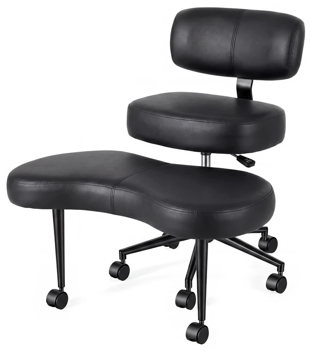 Main image of ADHD Meditation Chair, Cross Legged Home Office Desk Chair | PU Leather Ergonomic Adjustable Height Backrest, 360° Swivel Footstool, Yoga Stool, Black