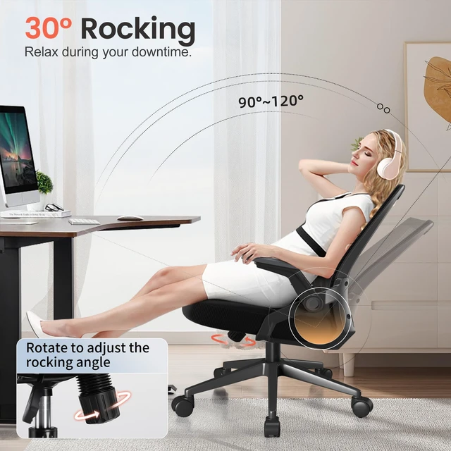 Alt view image 5 of 7 - Ergonomic Office Chair with Flip-up Armrests Executive Computer Chair for Home Office, Breathable Mesh & Comfy Lumbar Support, Pack of 2, Black