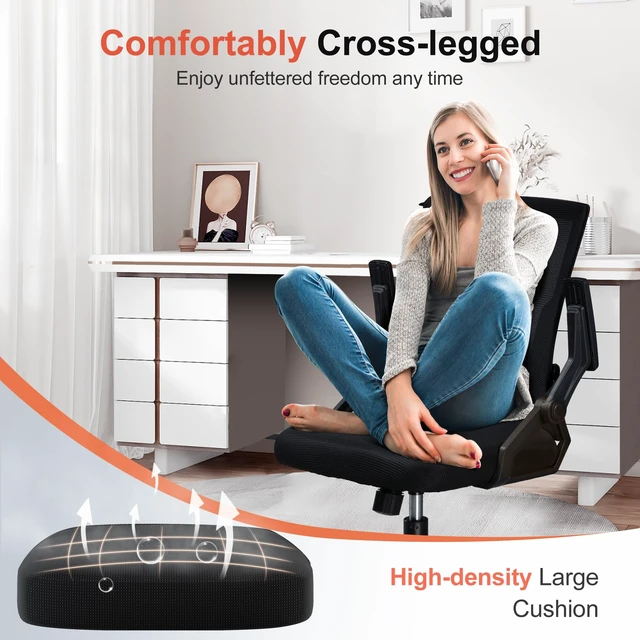 Alt view image 6 of 7 - Ergonomic Office Chair with Flip-up Armrests Executive Computer Chair for Home Office, Breathable Mesh & Comfy Lumbar Support, Pack of 2, Black