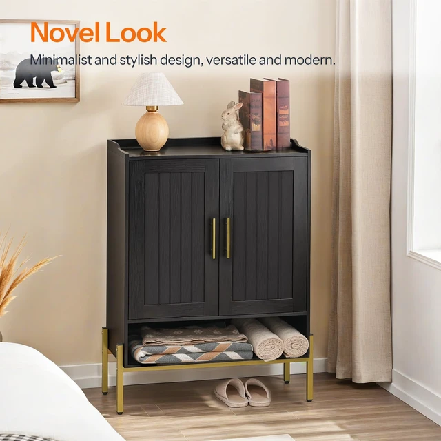 Alt view image 2 of 7 - Shoe Cabinet, 5-Tier Shoe Storage Organizer with Doors, Wooden Shoe Cabinet Storage for Entryway, Freestanding Shoe Rack Cabinet with 3 Adjustable Shelves for Hallway, Gold and Black DB41SC01