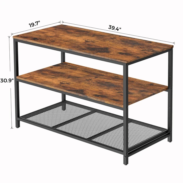 Alt view image 3 of 7 - 39.4" L Kitchen Island with 3 Shelves, Workbench, Microwave Stand | Kitchen Shelf with Large Wooden Workstation, Bakers Rack,Metal Frame, Industrial, Rustic Brown and Black
