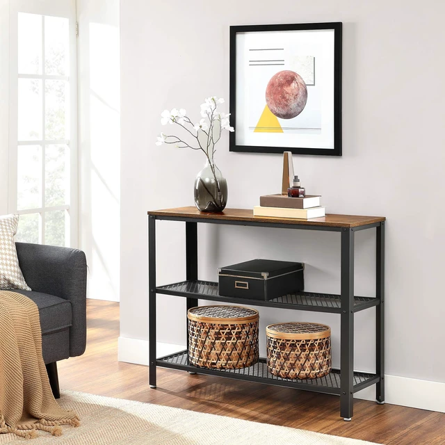 Alt view image 2 of 7 - 40" Industrial Console Table, 3 Tier, Narrow Entryway Table | Sofa Table with Storage Shelf for Living Room, Hallway, Bedroom, 13.8 x 40 x 31.5 Inches, Rustic Brown and Black, ULNT81BX