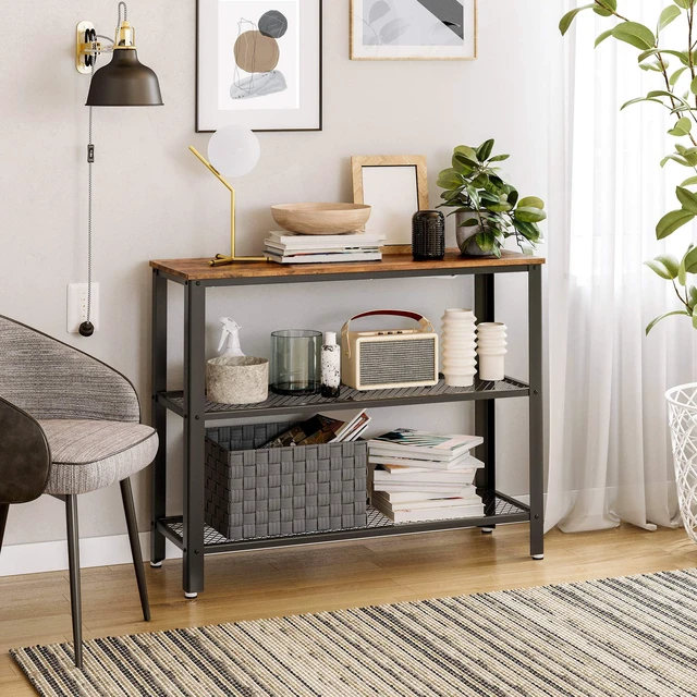 Alt view image 3 of 7 - 40" Industrial Console Table, 3 Tier, Narrow Entryway Table | Sofa Table with Storage Shelf for Living Room, Hallway, Bedroom, 13.8 x 40 x 31.5 Inches, Rustic Brown and Black, ULNT81BX