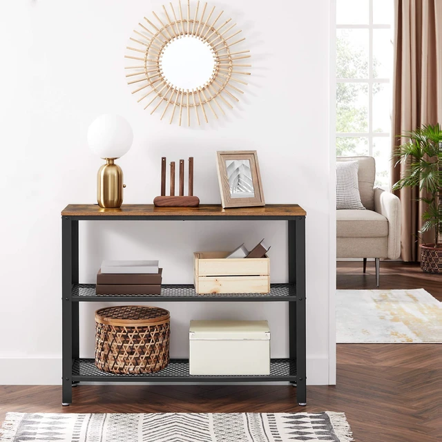 Alt view image 4 of 7 - 40" Industrial Console Table, 3 Tier, Narrow Entryway Table | Sofa Table with Storage Shelf for Living Room, Hallway, Bedroom, 13.8 x 40 x 31.5 Inches, Rustic Brown and Black, ULNT81BX
